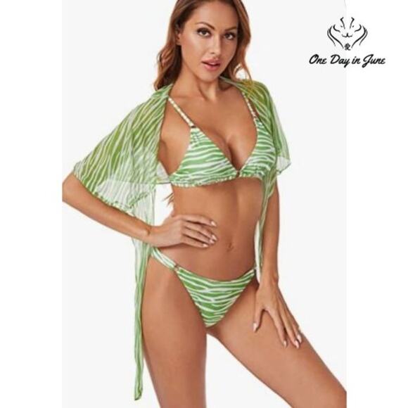 Soly Hux 3 Piece Triangle Bikini with Mesh Cover Up Size L - Picture 1 of 4